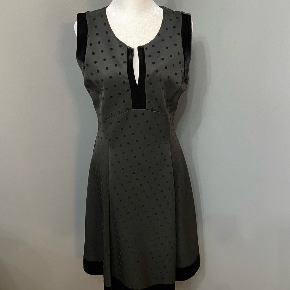 Vintage Signature By ROBBIE BEE Black Sleeveless Velvet Trim Polka Dot Dress Sz6